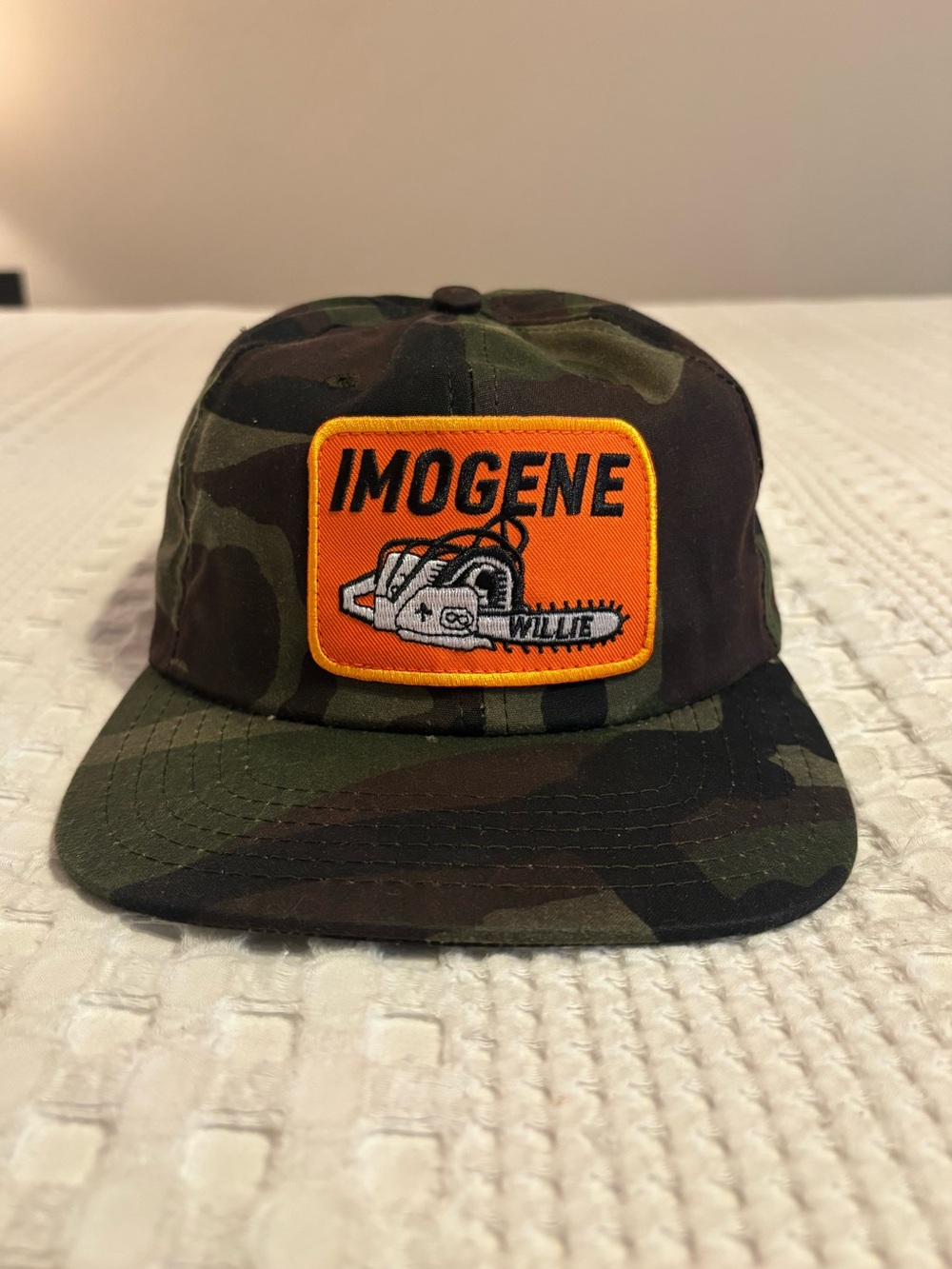 imogene + willie Camo Waxed Canvas Cap Chainsaw Patch